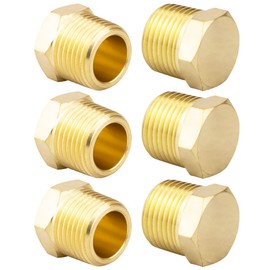(6 Pack) Besosay 3/8 Inch NPT Male Brass Pipe Plug, Brass Outer Hex Thread Socket Pipe Fitting Plug