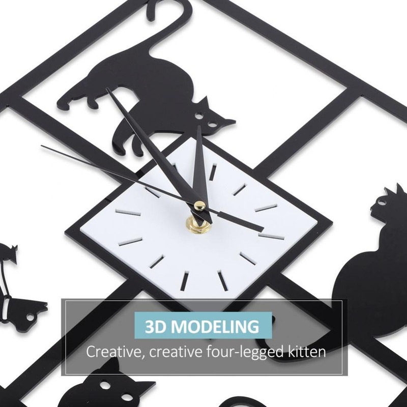 Fdit Wall Clock Black Cat Style Wall Clock Simple Kitten