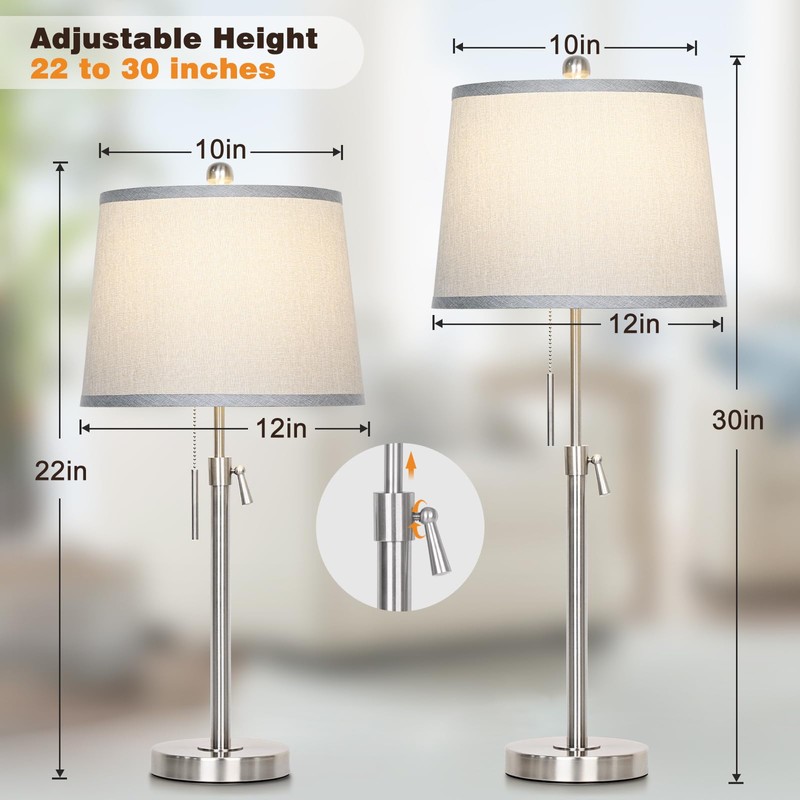 JUNNAI Table Lamps Set of 2, Bedside Lamp Silver Tall