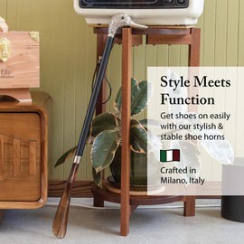 FootFitter Deluxe Long Shoe Horn with Nickel Plated Handle, Premium Shoe Protecting Shoehorn (MADE IN ITALY) (Skull)