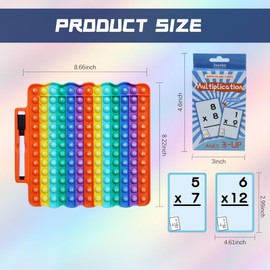 rainbowmathcard Multiplication Pop it 12x12, Times Table Toys with Math Flash Cards, Rainbow Poppet Fidget Chart Board.Learning Toy Stress Relief Fidgets for School Kid