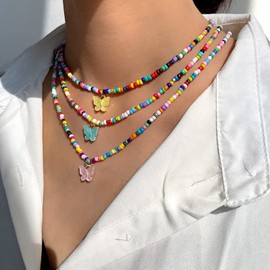 Shell Necklace for Women Seashell Necklace Puka Shell Necklace Men Colorful Beaded Beach Necklace for Teen Girls Summer Outfits for Women(3 Pcs)