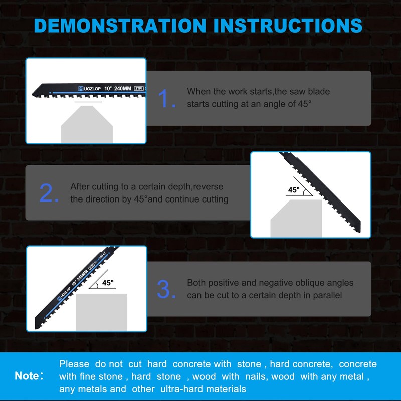 MUOZLOP 10 inch Masonry Reciprocating Saw Blades,2TPI Carbide Blade Strong