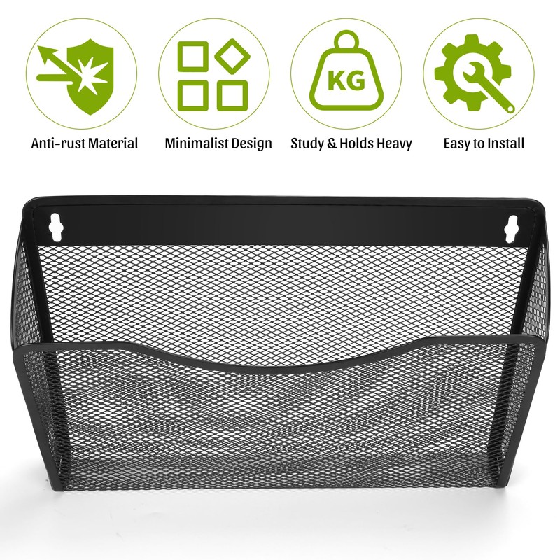 AZFUNN Magnetic Wall File Holder, Hanging Mounted Paper Mail Organizer,