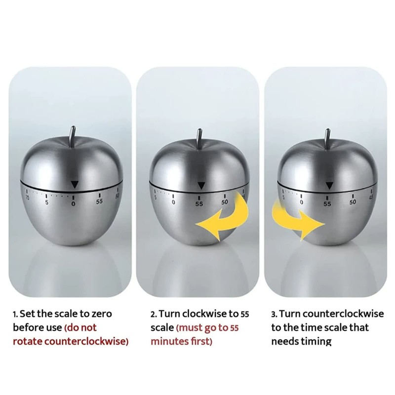 2Pcs Kitchen Timer, Egg Fruit Shape Stainless Steel Waterproof Mechanical