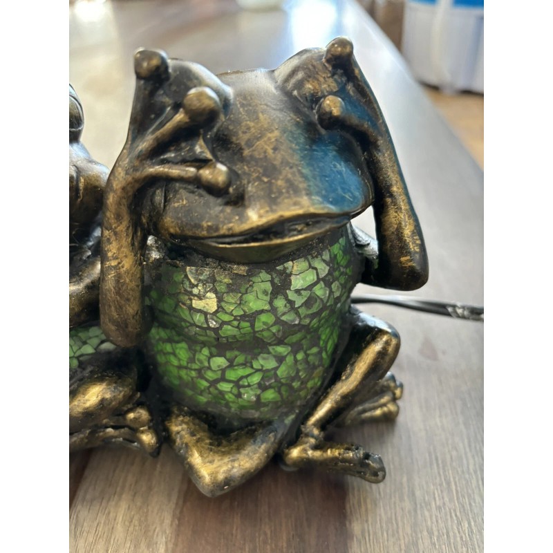 Terra Cottage 3 Green Glass Frogs Lamp Hear No Evil
