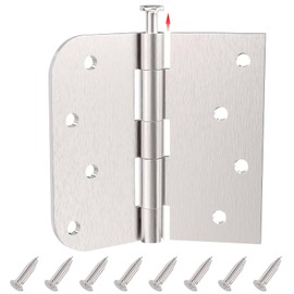 Hinges, Exterior Door Hinges Brushed Nickel 6 Pack 4 Inch 5/8" Radius Removable Pin No Squeaks for Heavy-Duty Front & Back Door