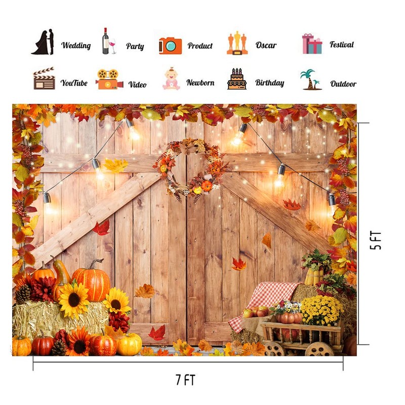 CHAIYA 7x5ft Thanksgiving Photography Backdrop Autumn Harvest Backdrop Thanksgiving Barn