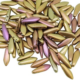 Czech Glass Dagger Drop Beads, Metallic Mix, 5mm x 16mm x 3mm, Semi-Matte Finish, 2 Holes, for Jewelry Making, Crafts, DIY Projects, (Pack of 25)