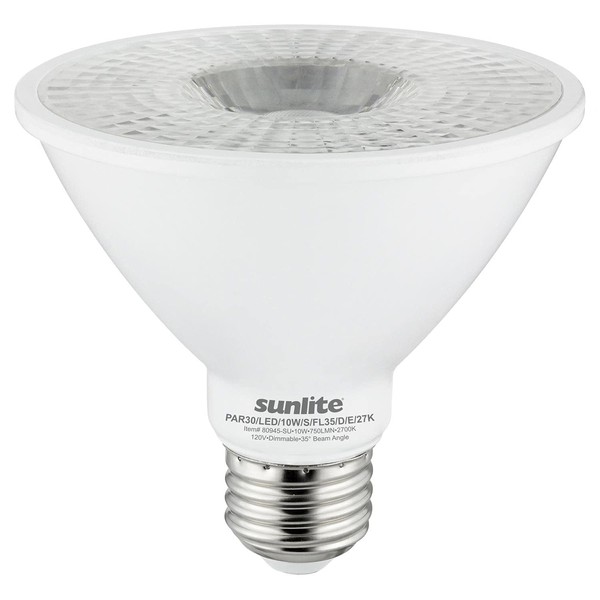 Sunlite LED PAR30S Spotlight Bulb, 10 Watt (75 Watt Equivalent), Dimmable, 2700K Warm White, 750 Lumens, Medium (E26) Base, Indoor Use, Energy Star Certified