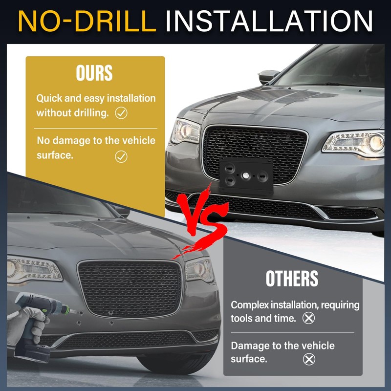 Anti-Theft License Plate Holder Compatible with Chrysler 2015-up 300 LCI,
