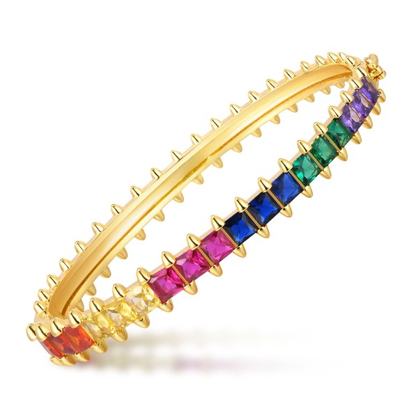 Tennis Cubic Zirconia Bangle Bracelet for Women, Colourful Gold Classic