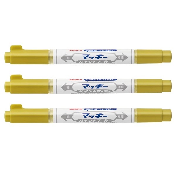 Zebra Permanent Pen, Mackie Paint Marker, Extra Fine Point, Gold, Set of 3 Colors YYTS20-AZ-GO3