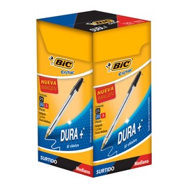 BIC, Bolígrafo Cristal, Dura +, Medium Point, 1.00mm, Pluma Clásica, Pen, Surtido de Colores, 50 Piezas.