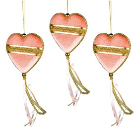 3Pcs Light Pink Heart Shape Decorations 11x26cm - Christmas Tree Hanging Decorations Festive Decorative Ornaments Fairy Tale Themed Xmas Tree Pendant