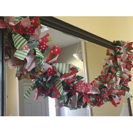 Red, Green and White rag tie fabric Christmas garland
