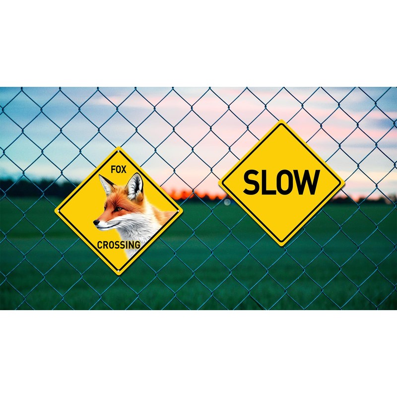 BTHUKO Fox Crossing 12" X 12" Funny Novelty Road Wall