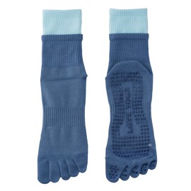 ZI-ZI (Instructor Recommended) Yoga Socks, Women's, 5-Toe Socks, Anti-slip, Pilates, Fitness, Socks, Double Calf, Layered Style, Stylish, 11 Colors Available, Dark blue × light blue, 22.0-24.0 cm