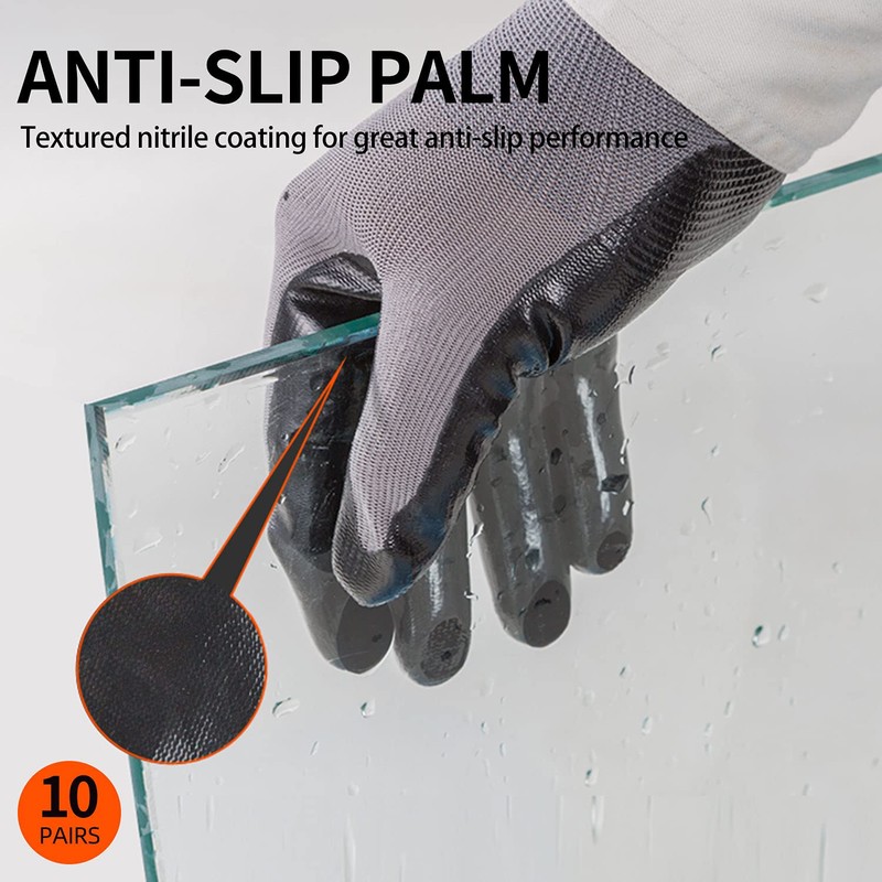 Vgo... 10Pairs Work Gloves Nitrile Coated, Gardening Gloves Non-Slip Utility