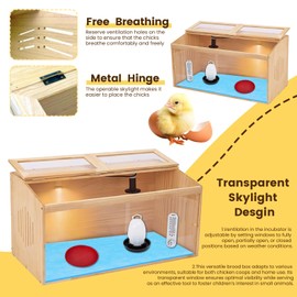 YETREE Large Wooden Chicken Brooder Box, 32" Chick Brooder Box with Feed & Water System, Heat Lamp & Thermometer, Indoor Chick House for up to 25 Chicks, Perfect for Chicks, Ducks, Quail, Hamsters, Lizards