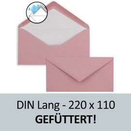 NEUSER PAPIER 25 x DIN Long Envelopes – Antique Pink with White Silk Lining – 11 x 22 cm – 110 g/m² – Ideal for Invitations, Christmas Cards, Greeting Cards from the Farbenfroh Series