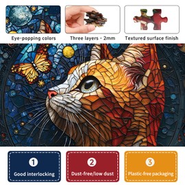 Naturelish 1000 Piece Jigsaw Puzzle for Adults - Stained Glass Style Cat Puzzle with Vibrant Colors and Celestial Design, Perfect for Game Nights and Gift-Giving, Finished Size is 24 x 24 in