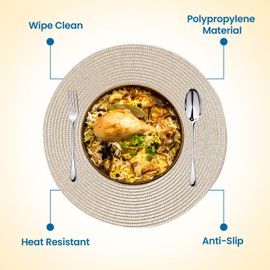 KKTECH Christmas Placemats - Set of 4 Round Place Mats for Table, Washable & Waterproof Table Mats, Heat Resistant for Home, Party, Wedding Décor, 38cm (Light Coffee)