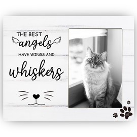 CAIFZ The Best Angels Have Wings and Whiskers, Rremembrance Picture Frame Gift for Loss of Cat, Sympathy Photo Frame Gift for Pet Owner, 4x6 inch Photo