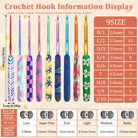 Looen Crochet Hook 9-Piece Set, Ergonomic Soft Grip for Crocheting, Warm Crochet Hooks, Beautiful Knitting and Crochet Supplies, Crochet Kits for Arthritis Patients and Beginner Kids.