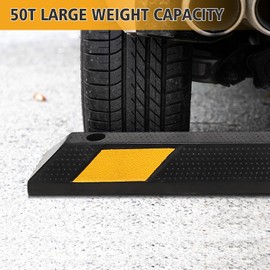 MERXENG 2 Pack Curb Garage Car Stopper, 72 Inch Heavy Duty Parking Stopper for Garage with Yellow Reflective Stripes, Rubber Garage Parking Stops for Vehicles Truck Driveway Garage