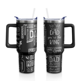Aokoyi Dad Father's Day Gifts 40 Oz Tumbler with Handle and Straw, Papa Grandpa Laser Stainless Steel Insulated Cup Water Bottle, Best New Dads Gift for Men (1PC)