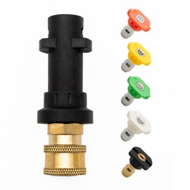 DERASL High Pressure Washer Gun Adapter Nozzle Tip for High Pressure Washer [5 pieces] + 1/4 inch Brass Adapter [1 piece] Compatible with Karcher K2-K7