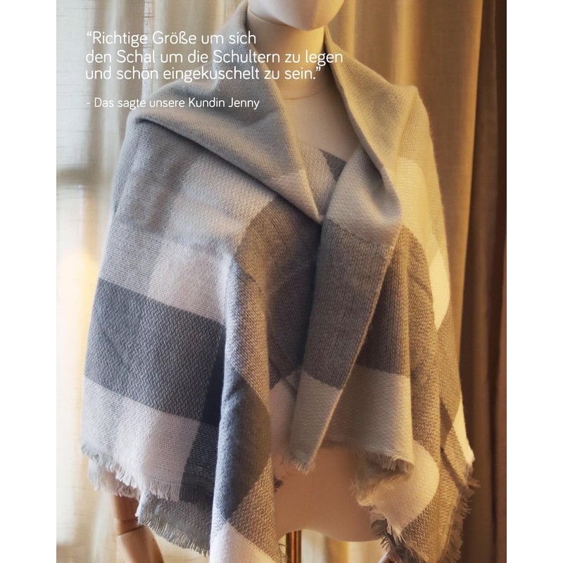 Alster Herz * XXL Triangular Scarf Women's Winter Checked Triangle