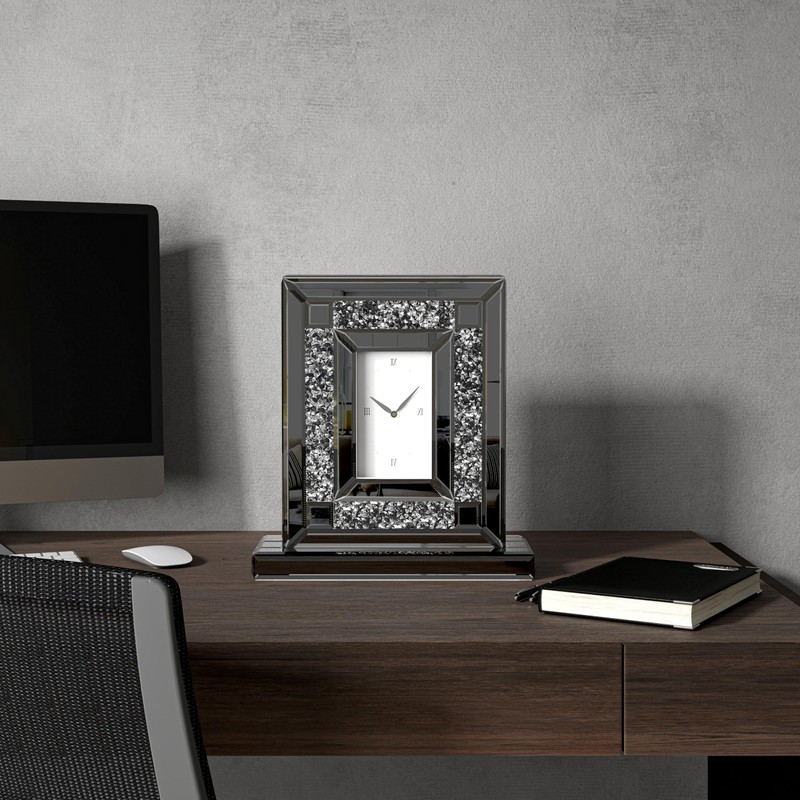 SHYFOY Decorative Table Clock, Desk Clock Mirrored with Black Crushed