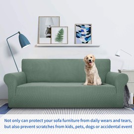 MAXIJIN Super Stretch Stuhlbezüge für Wohnzimmer, 1-teiliger Universal Stuhlbezug mit Armlehnen Jacquard Spandex Stuhlschutz Hunde Haustierfreundliche Sofa Couch Sesselbezug (1 Sitzer, Erbsengrün)