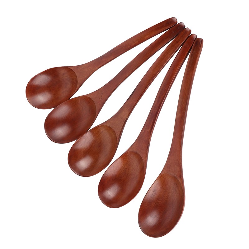 5Pcs Wooden Soup Spoon with Curved Handle Multi Purpose Rice
