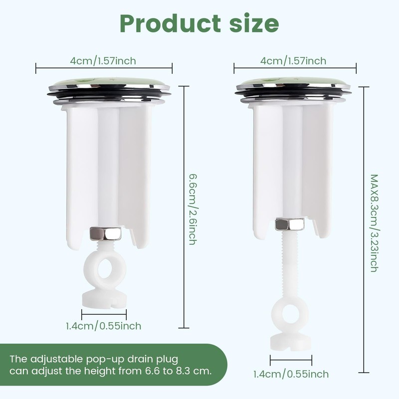 Kurkip 2 x Universal Adjustable Sink Plug 40mm White Dinosaur