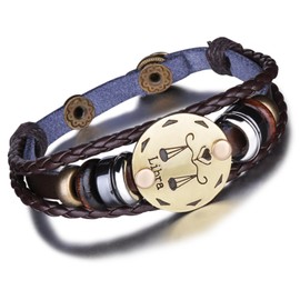 Infinite U Retro Punk Mens Womens 12 Constellation Zodiac Sign Bracelet Braided Leather Alloy Charm Bracelet Multilayer Wristband Bangle