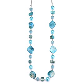 Women's Long Pearl Necklace, Statement Boho Silver Metal Necklace, Wedding Anniversary Fashion Jewellery, Gifts, Jumper, Necklace for Women, Resin Glass Pearl,