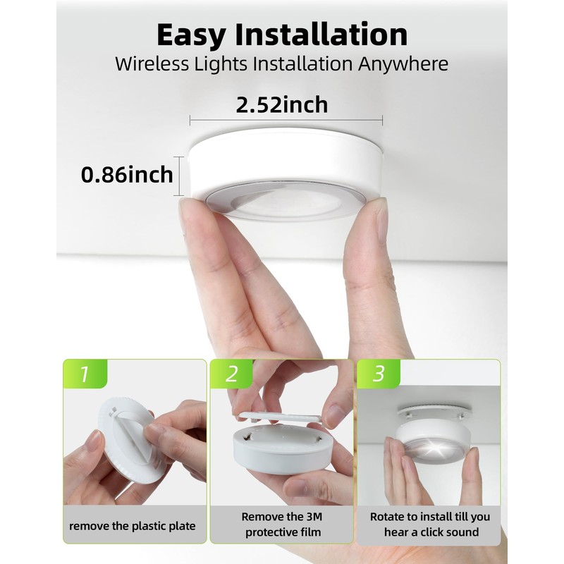 EZVALO LED Puck Lights, Rechargeable Battery Touch Light, 2.5'' Mini