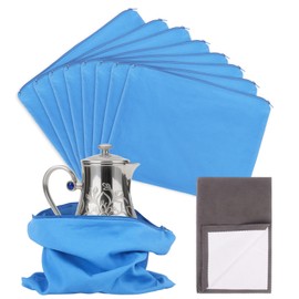 Klmnop 8 Pcs Zippered Silver Storage Bags with Polishing Cloth, 9 x 12 Inch Anti Tarnish Silver Bags, Microfibre Double-Sided Velvet Protector Pouch for Jewelry Silverware Flatware(Blue)