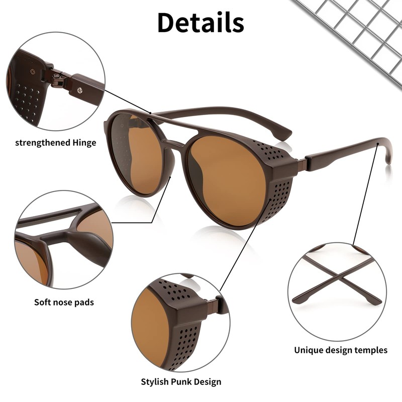 FEISEDY Classic Steampunk Sunglasses for Men Women Retro Round Gothic