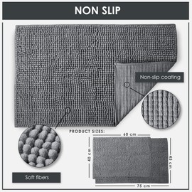 Emma Barclay Noodle Soft Touch Non-Slip Bathroom Rug in Graphite - Shower Mat 40x60cm