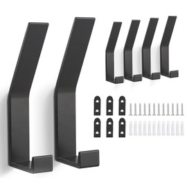 Pack of 6 Coat Hooks, Coat Hooks, Black Coat Hooks, Wall Coat Hooks, Hooks for Screws, Towel Hooks for Drilling, for Bathroom, Bedroom, Door, Cupboard