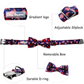 Bobo Rainbow Independence Day Dog Collar, Patriotic 4th of July Dog Collar Bowtie Dog Collar Pet Collar Bow Tie Collar for Dogs Adjustable Dog Collars for Large Dogs