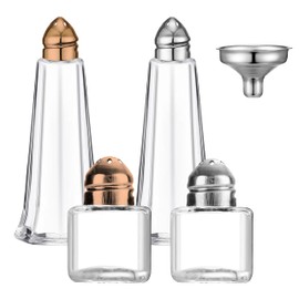 2 Pcs 0.5 oz Cube Shape Small Salt and Pepper Shakers with Tone Tops and 2 Pcs 1 oz Tower Glass Body Clear Seasoning Jars Spice Salt Shakers with Funnel for Wedding Party Home Restaurant Kitchen