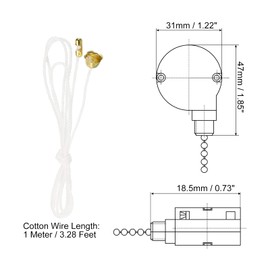 Sourcing Map 3 Speed 4 Wire Pull Chain Switch ZE-208S E89885 Fan Light Replacement Part With Pre-Installed Wires, Golden Chain, 1 Set