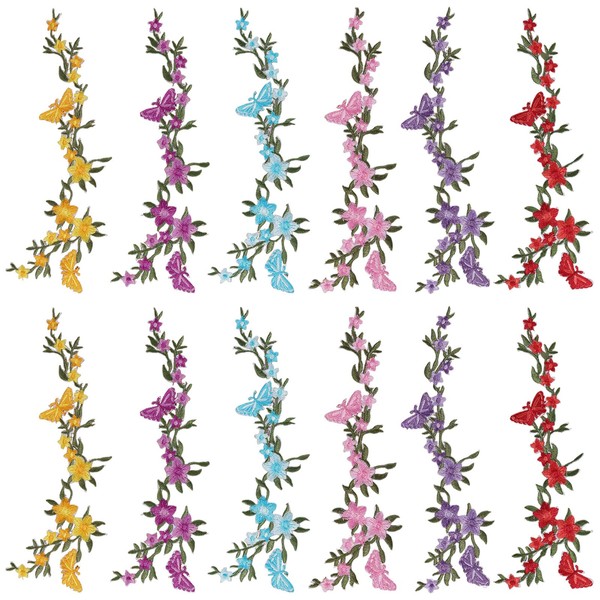 FREEBLOSS 12Pcs Iron On Patches Butterfly and Flower Decorative Embroidered