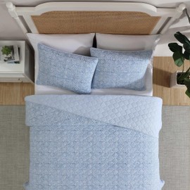 Nautica - Full/Queen Quilt Set, Super Soft Bedding with Matching Shams, 100% Cotton Bedding Essentials (Floral Park Blue, Full/Queen)