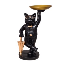 Standing Black Resin Bulldog Tray, Home Decor Tray Statue, Modern Art Dining Table Decor, Suitable for Living Room & Office Decoration. (Black)